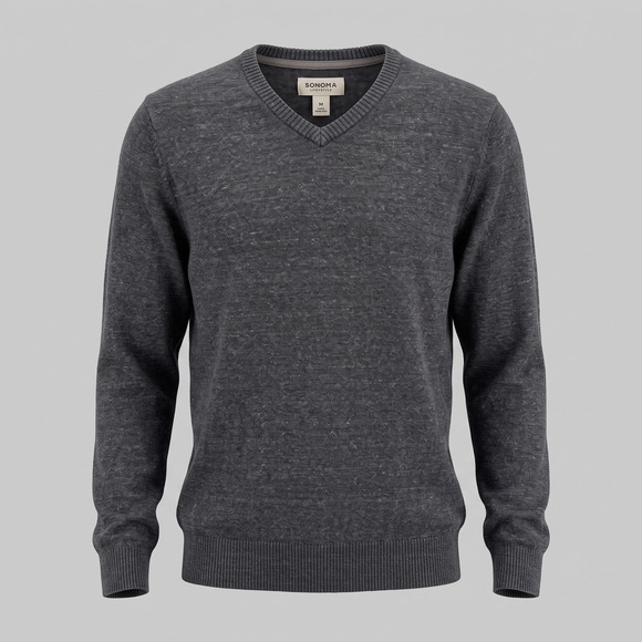 Sonoma Life + Style Other - Sonoma Mens M Gray Sweater V-Neck Pullover Marled 100% Cotton Long Sleeve‎